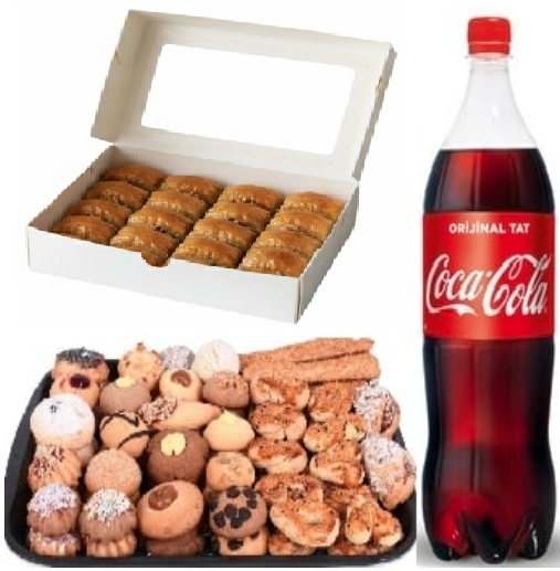 1 kg Kuru Pasta + 1 kg Cevizli Baklava + 1 Litre Kola Menüsü